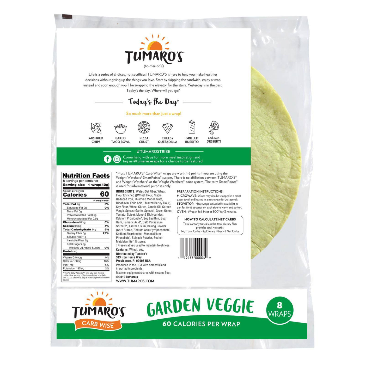 Tumaro's 8-inch Garden Veggie Carb Wise Wraps - Case Of 6 - 8 Ct | OnlyNaturals.us