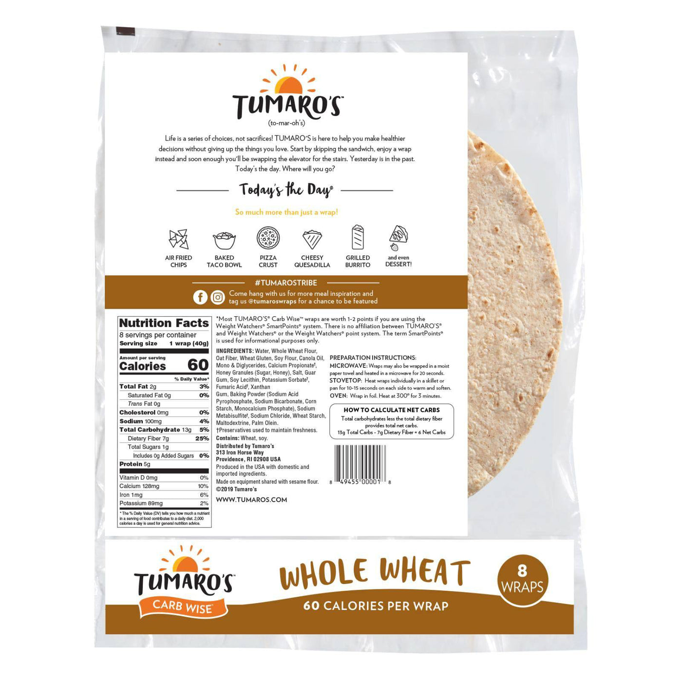 Tumaro's 8-inch Whole Wheat Carb Wise Wraps - Case Of 6 - 8 Ct | OnlyNaturals.us
