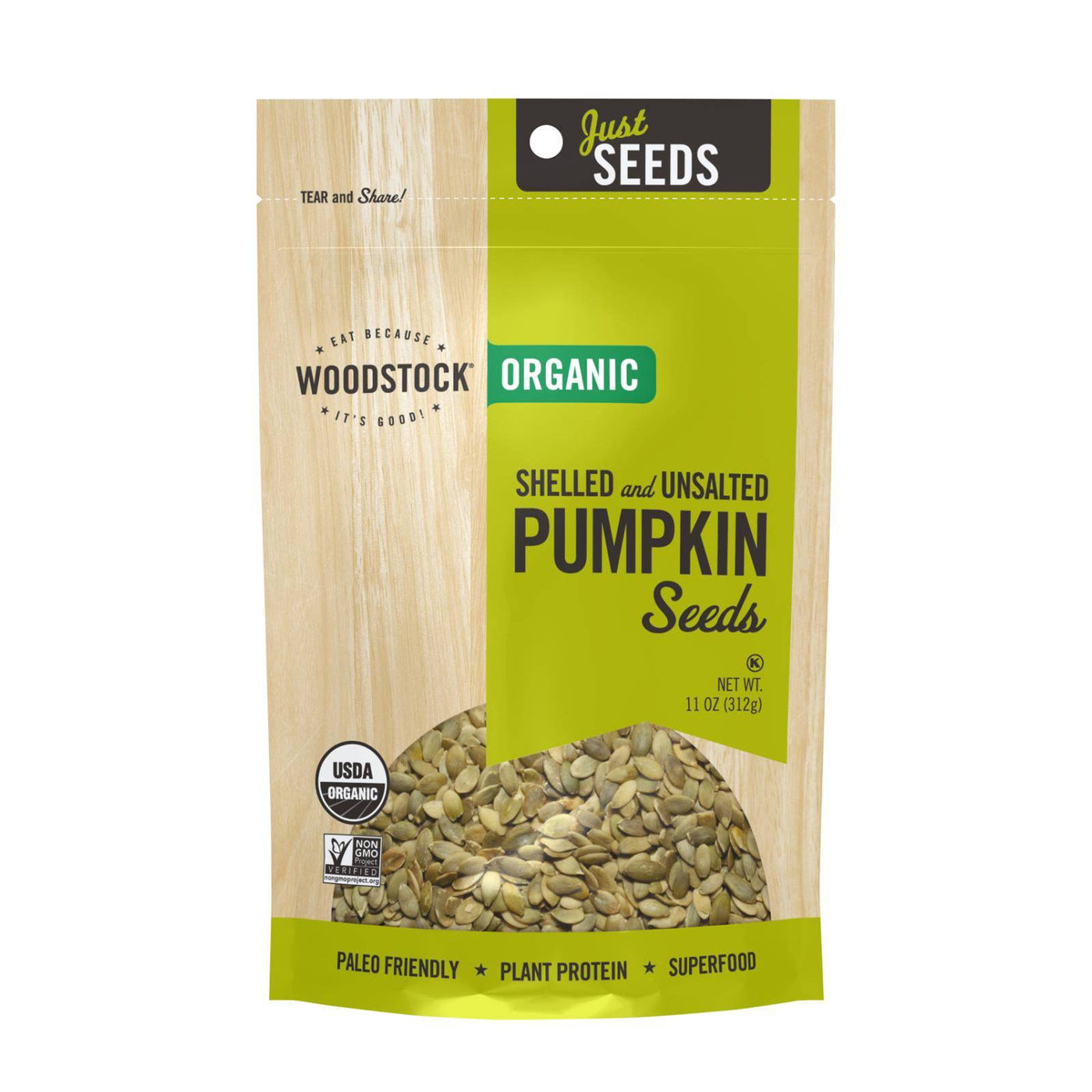 Woodstock Organic Shelled And Unsalted Pumpkin Seeds - Case Of 8 - 11 Oz | OnlyNaturals.us